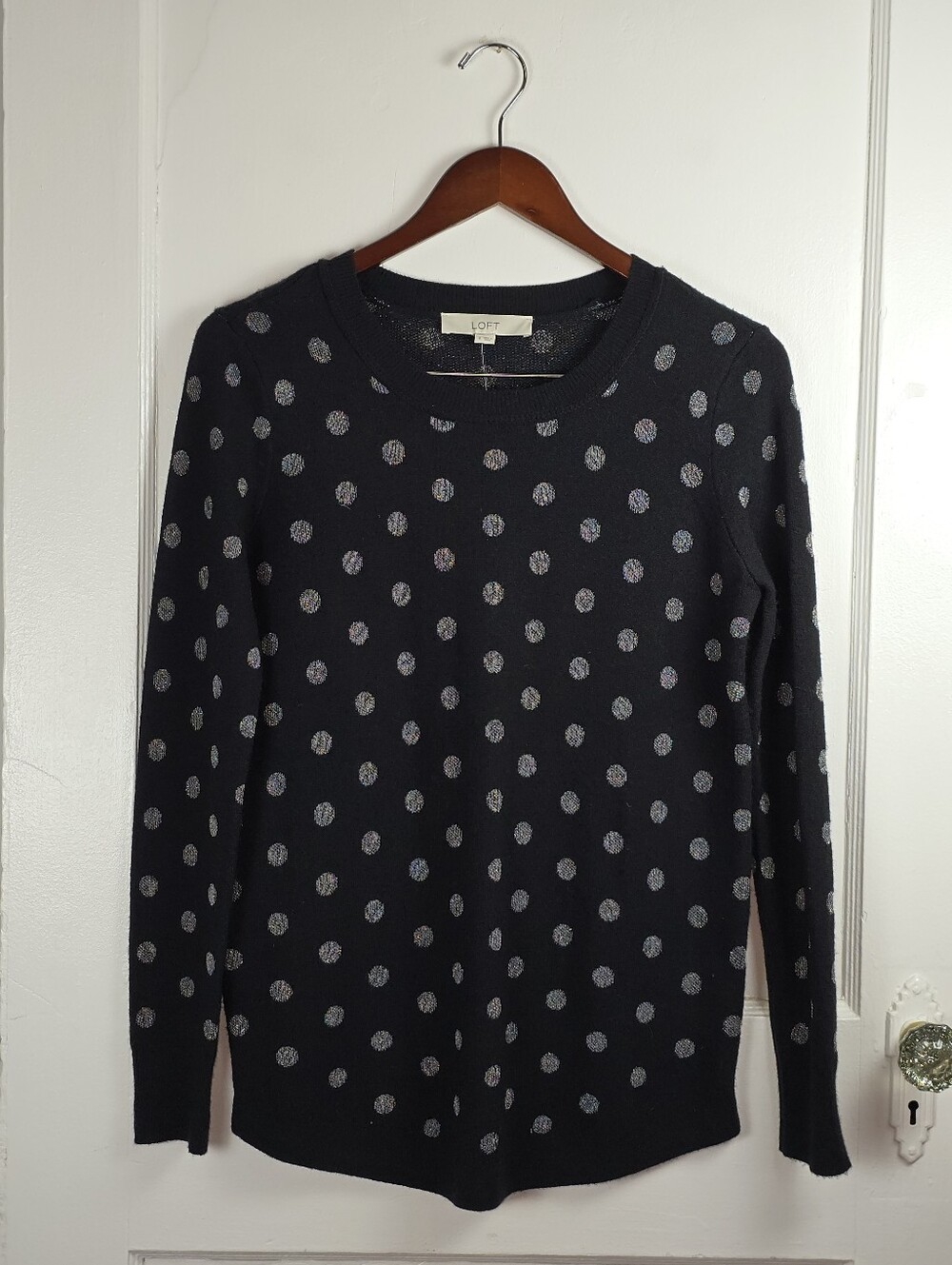 LOFT Black and Silver Polka Dot Wool Blend Sweater NEW w/Tag Small